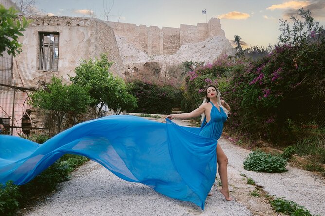 Athens Flying Dress Photo Shoot with a Professional Photographer - What a Private Walk Photo Session Looks Like in Athens