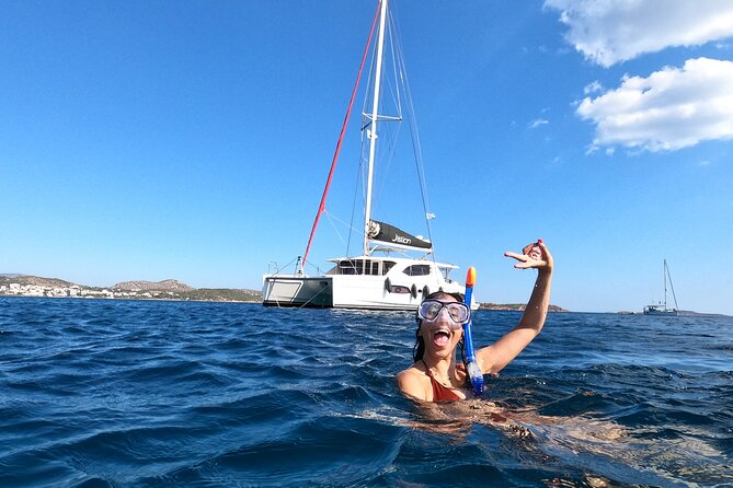 Athens Private Full day Catamaran cruise with meal & drinks - Stop 2, Aegina at Agia Marina Bay (2 hours of swim and snorkel time)