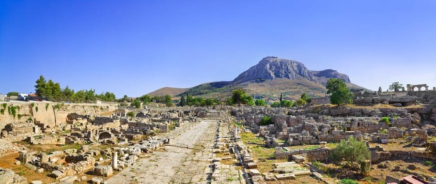 From Athens: Private Anc. Corinth, Temple of Hera, Blue Lake - Malagavi Lighthouse built in 1897, and the Gulf plus canal panorama